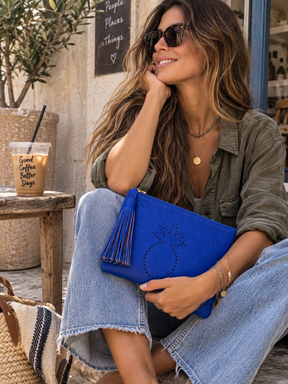 NWT | Tommy Bahama Cobalt Leather Pineapple Clutch